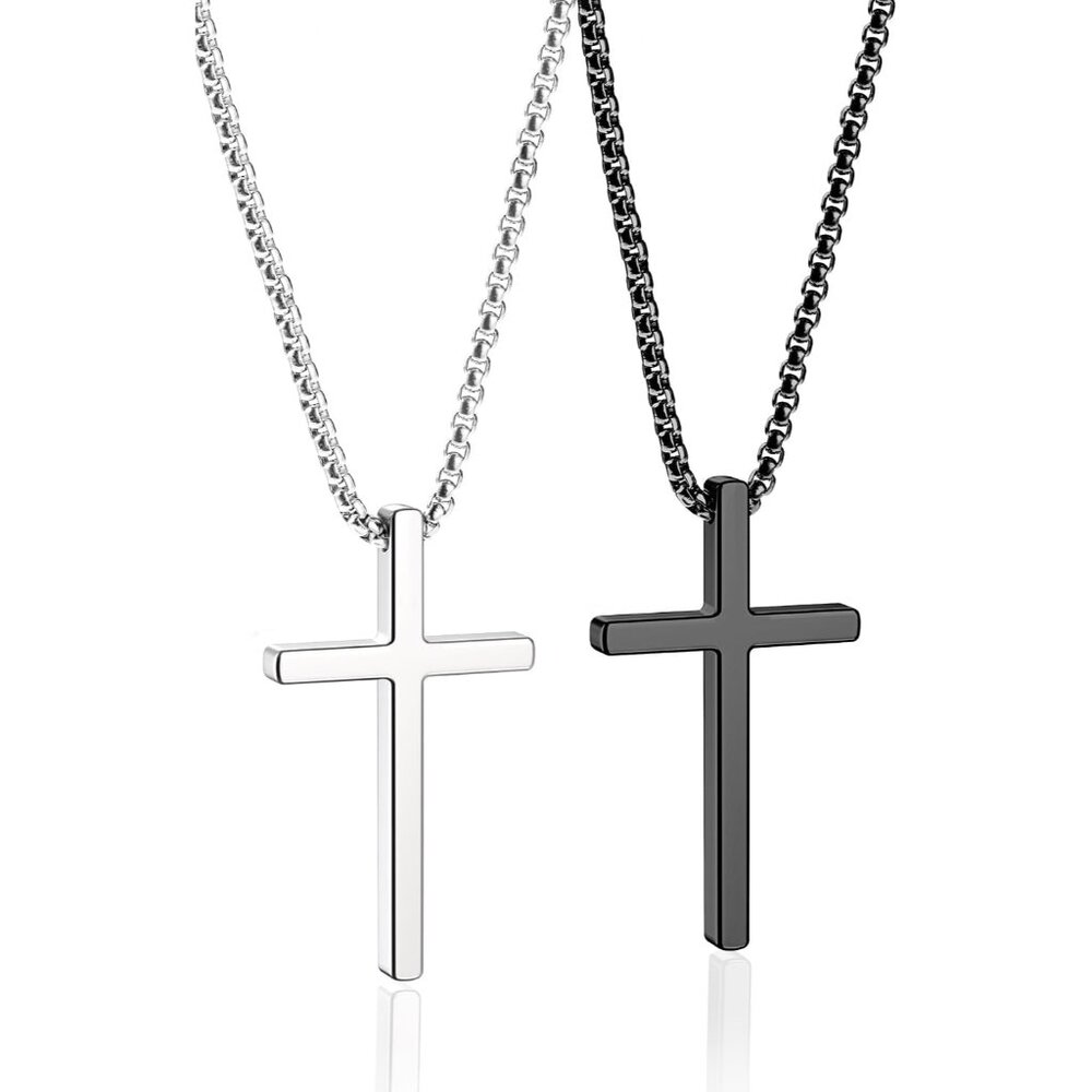 Easter Basket Stuffers 2 Pcs Cross Necklace for Men Boys,Stainless Steel Pendant